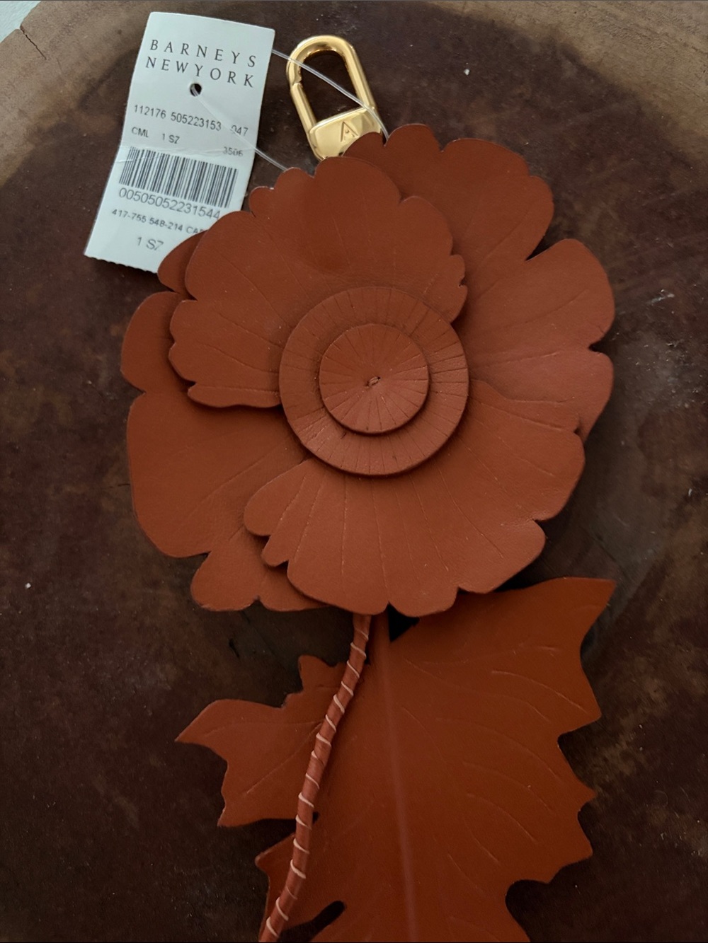Alaia Terracotta Leather Flower Bag Charm / key chain with Gold Clasp